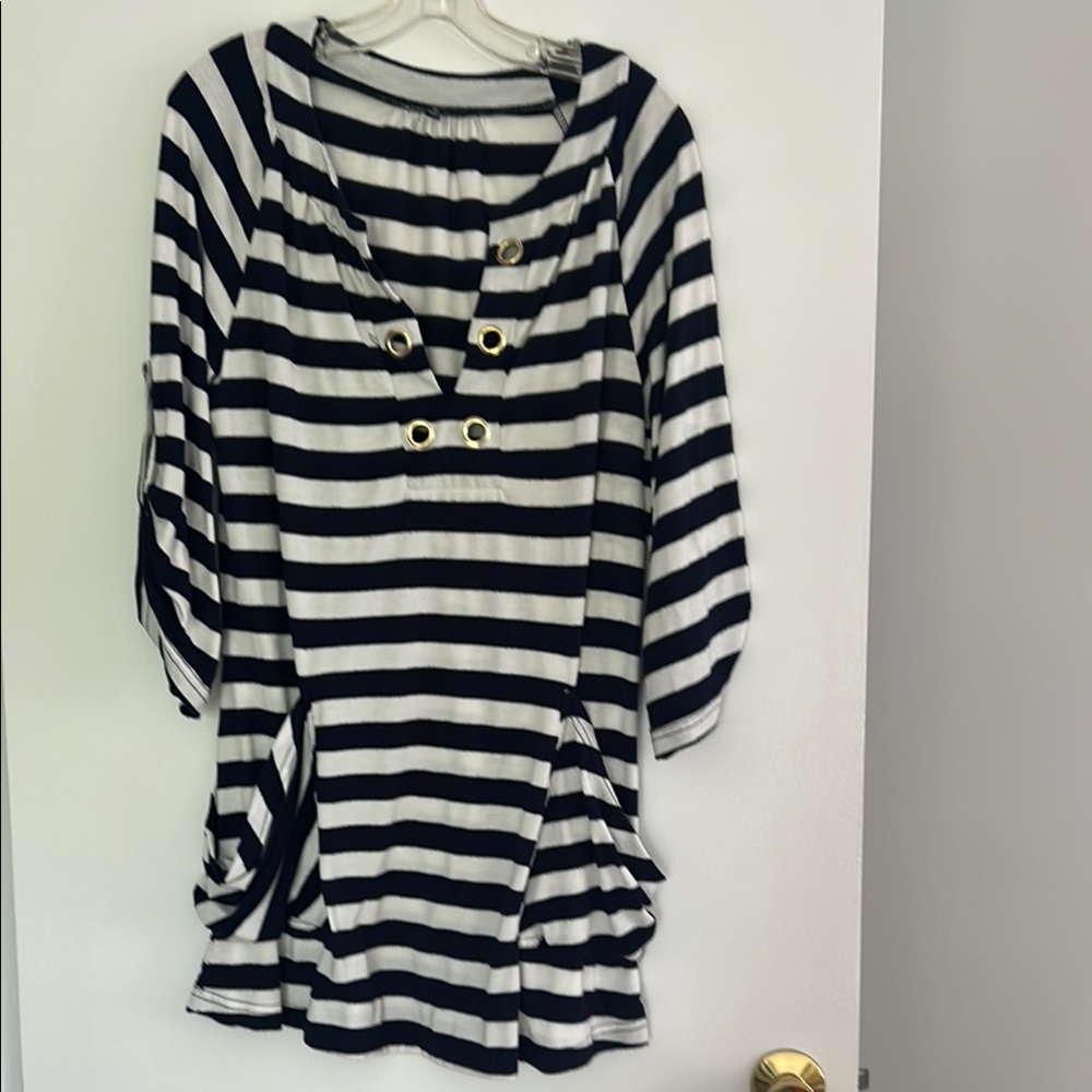 Willi Smith navy blue and white Tunic with Relaxed Sailor Collar